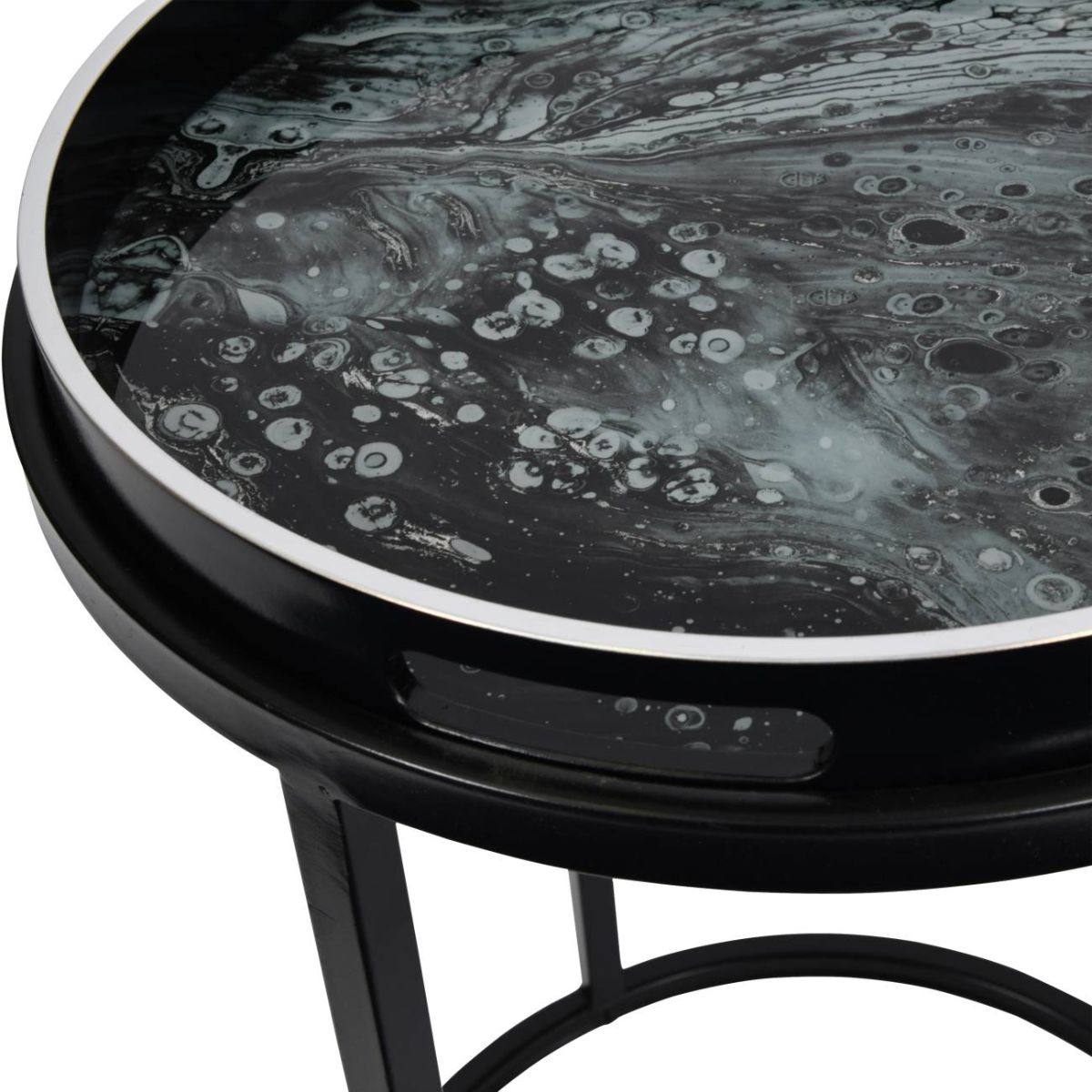 Libra Interiors Monochrome Swirl Set of 2 Side Tray Tables