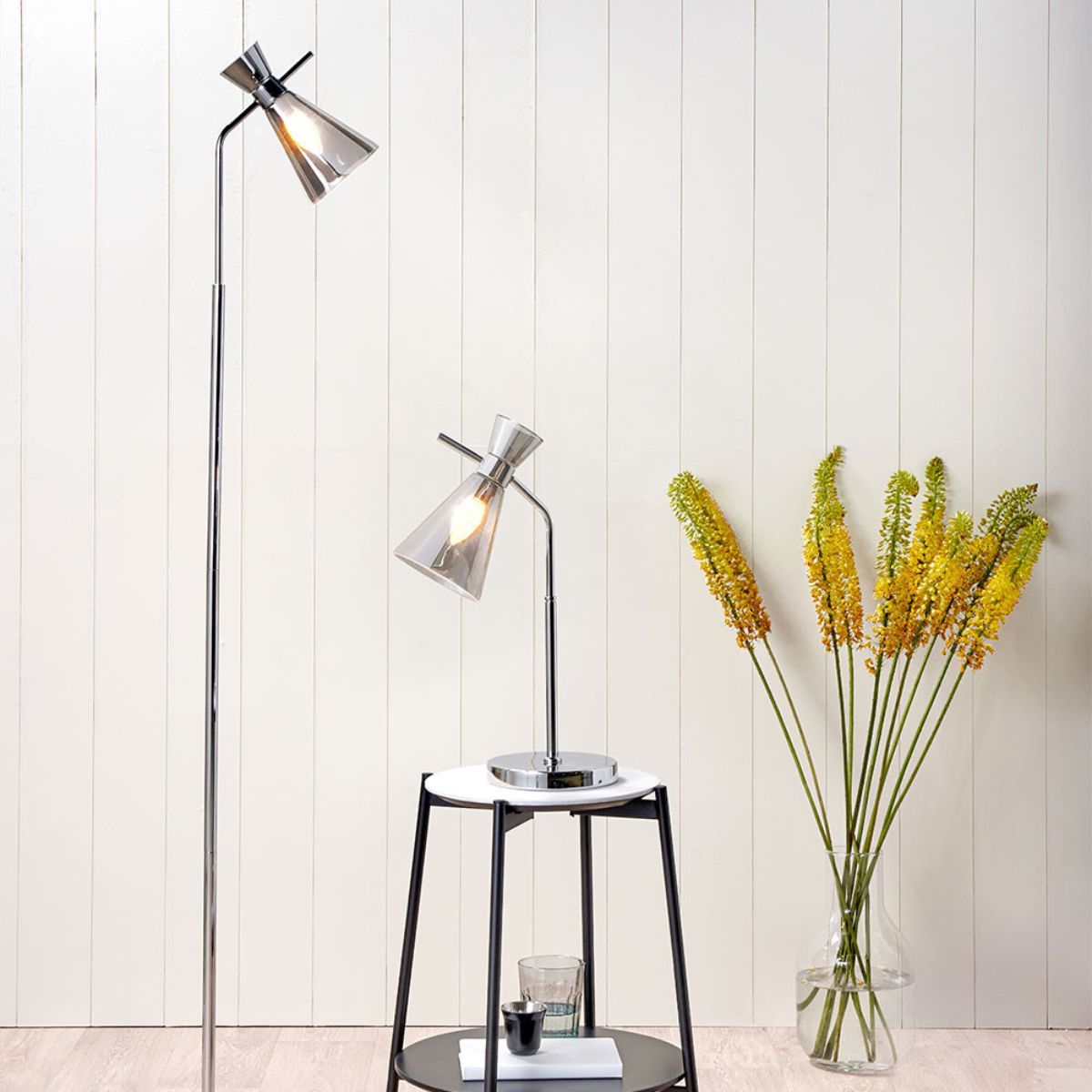 Pacific Lifestyle Monroe Smoke Waisted Glass and Silver Metal Table Lamp