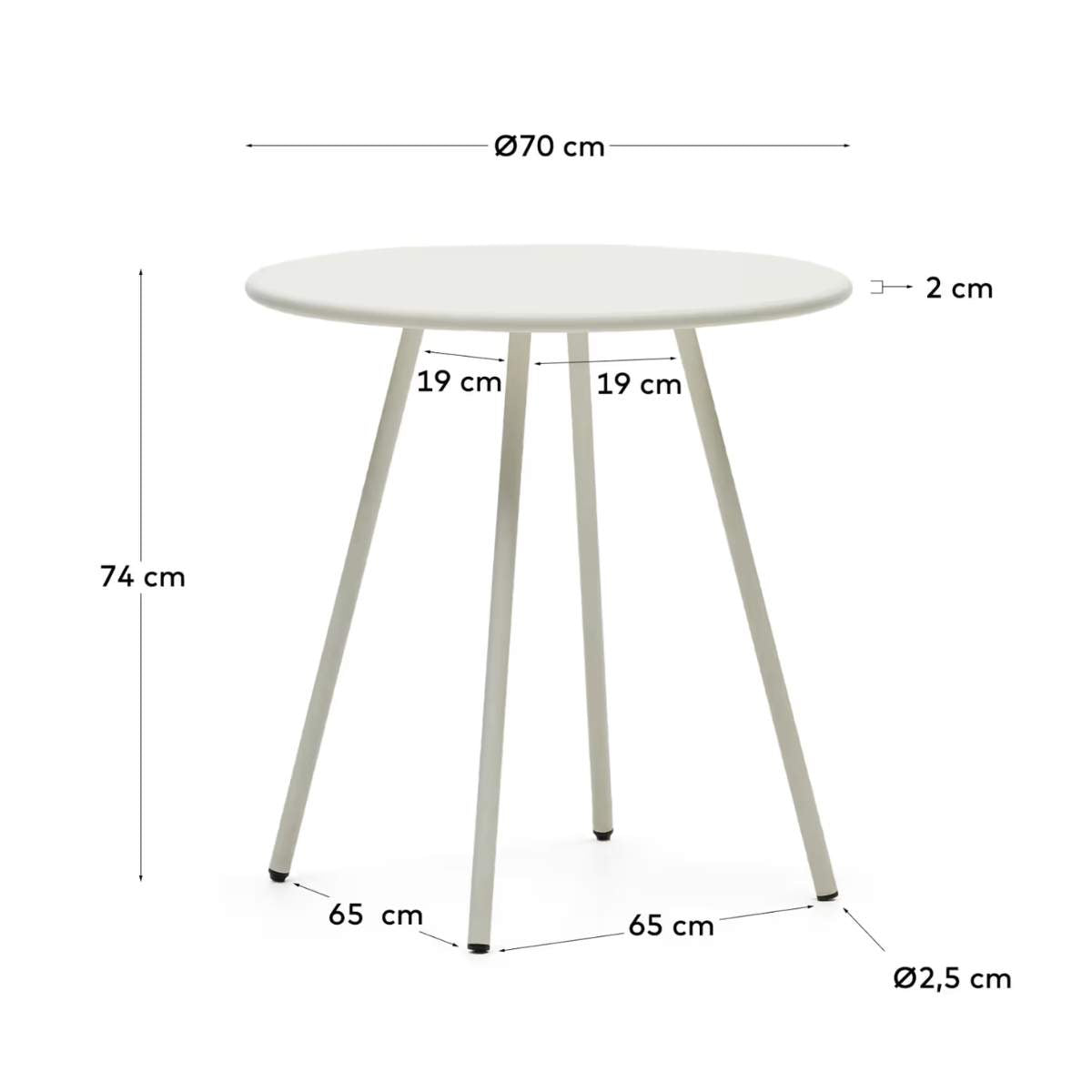 Kave Home Montjoi round outdoor table in steel with a white finish, Ø 70 cm