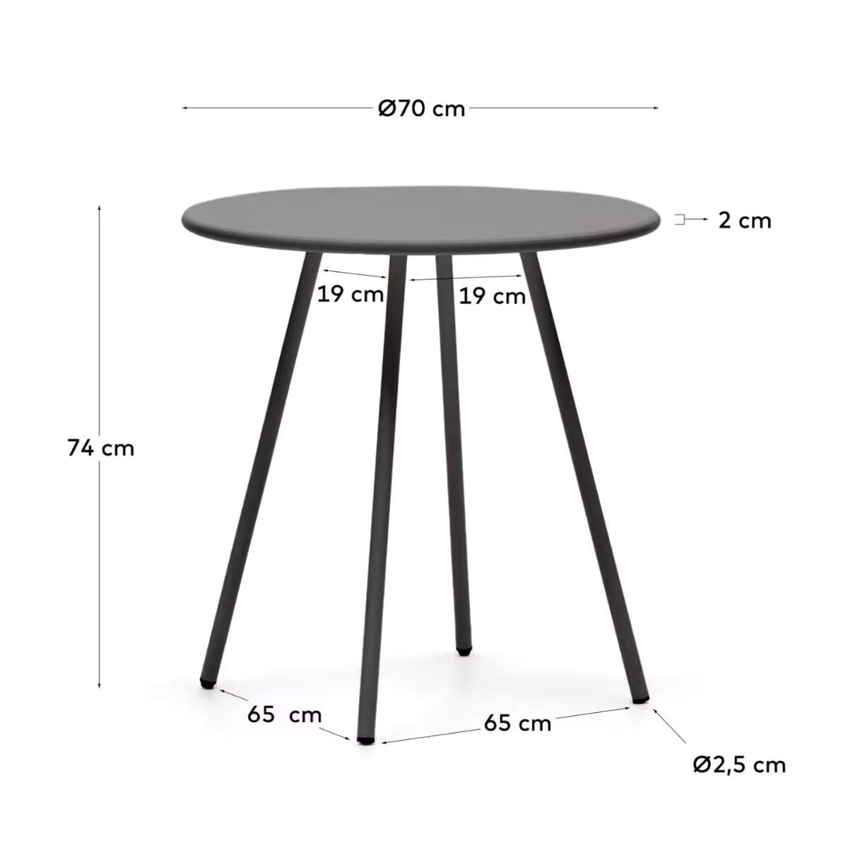 Kave Home Montjoi round outdoor table in steel with a white finish, Ø 70 cm