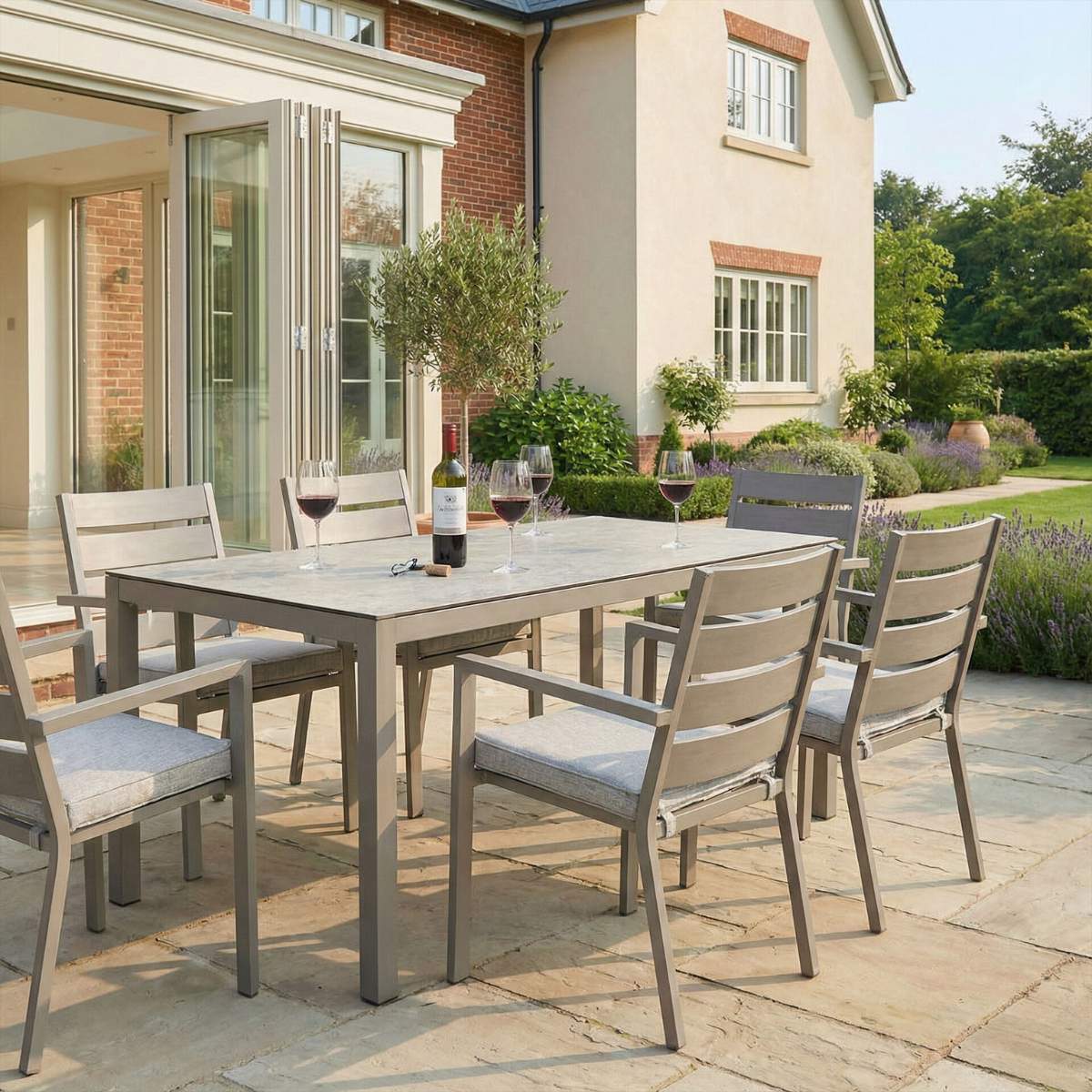 Maze Montreal Aluminium 6 Seat Rectangular Garden Dining Set - Cool Linen