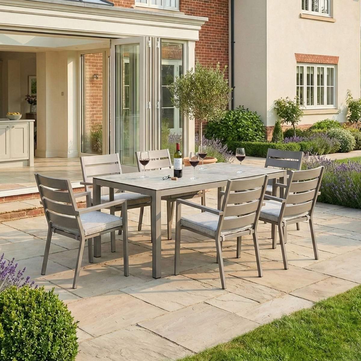 Maze Montreal Aluminium 6 Seat Rectangular Garden Dining Set - Cool Linen