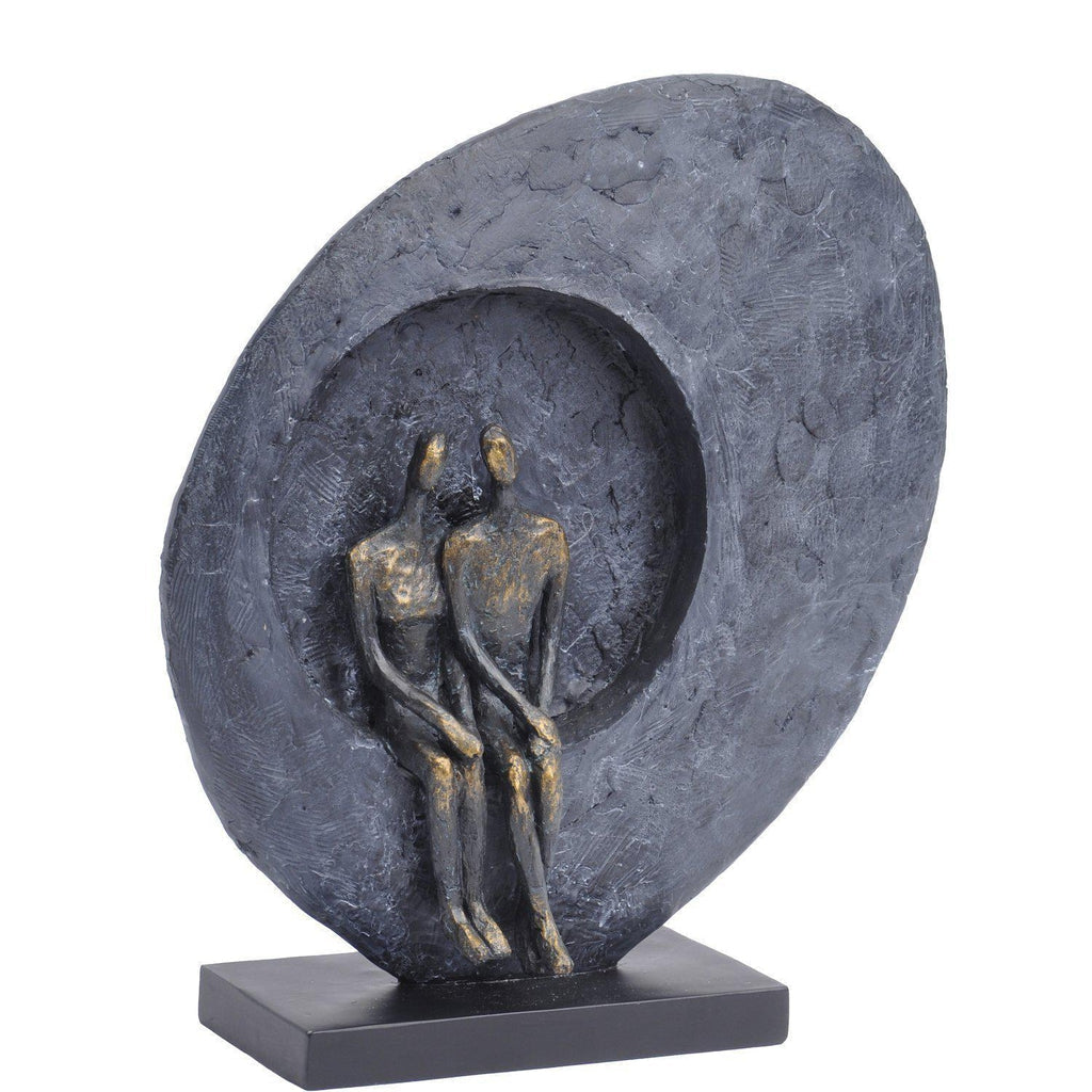 Moongazing Abstract Couple Sculpture - Resin - Grey, Bronze-Beaumonde
