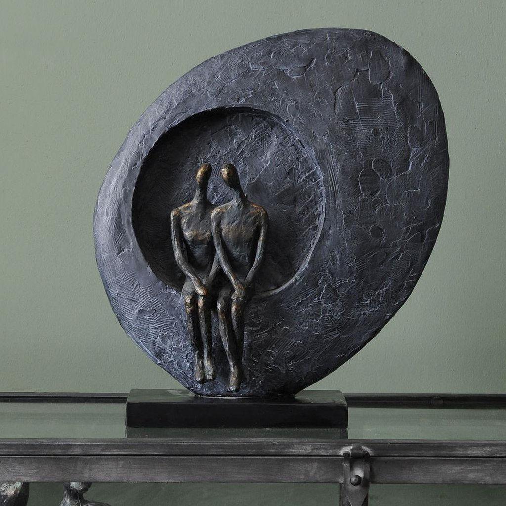 Moongazing Abstract Couple Sculpture - Resin - Grey, Bronze-Beaumonde