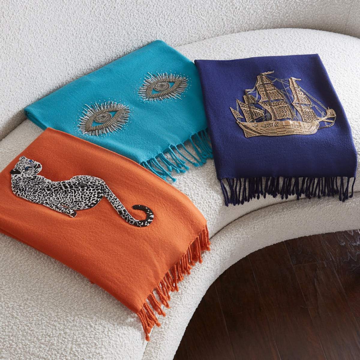 Jonathan Adler Muse Eyes Embellished Throw in Teal