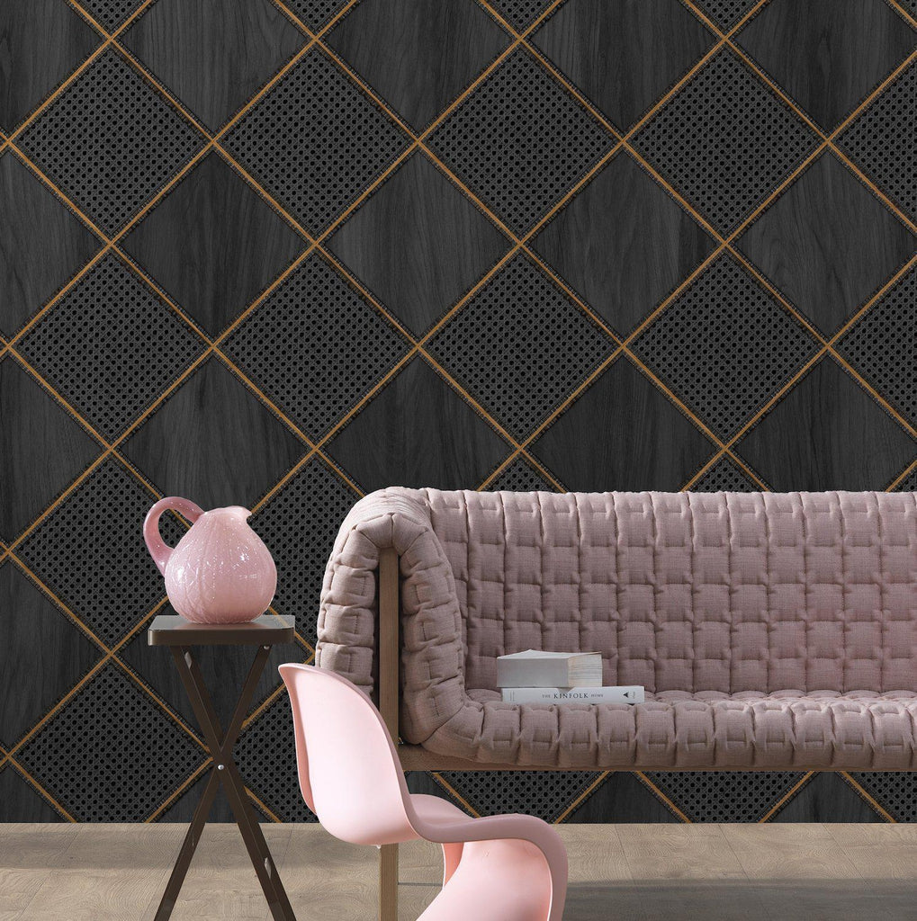 NLXL Cane Webbing and Wood Black Wallpaper-Beaumonde