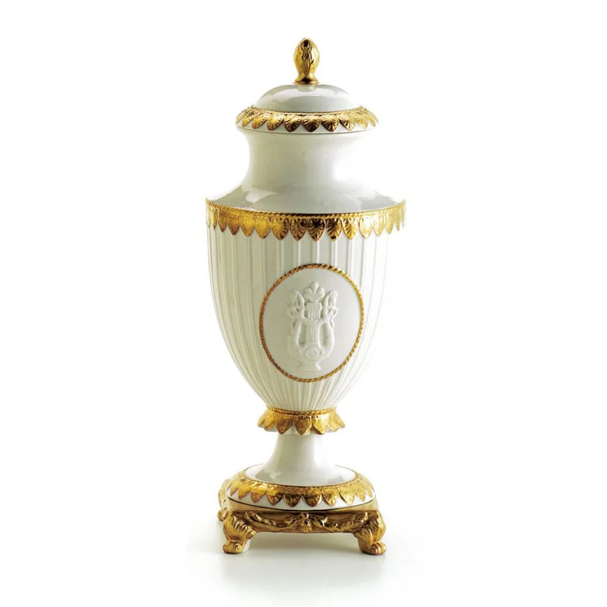 Villari Napoleon II Small Potiche - White & Gold