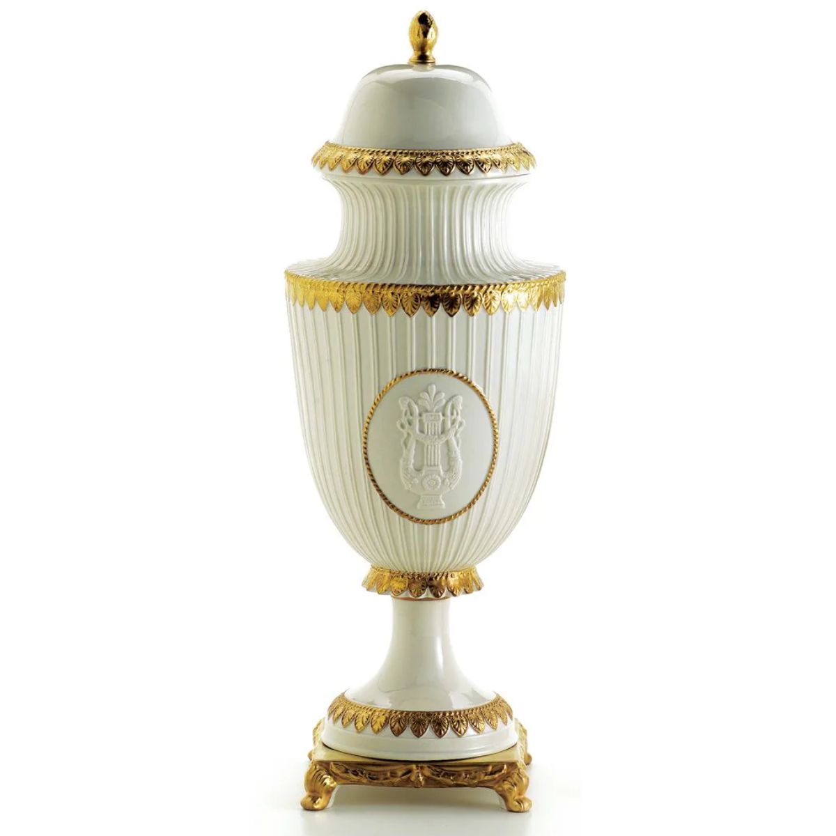 Villari Napoleon II Small Potiche - White & Gold
