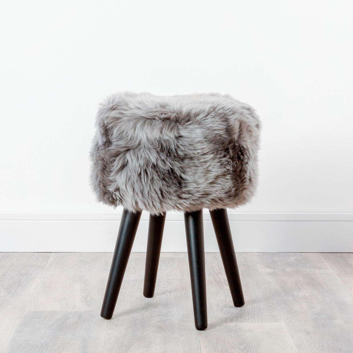 Native Home Sheepskin Wood Stool - Black