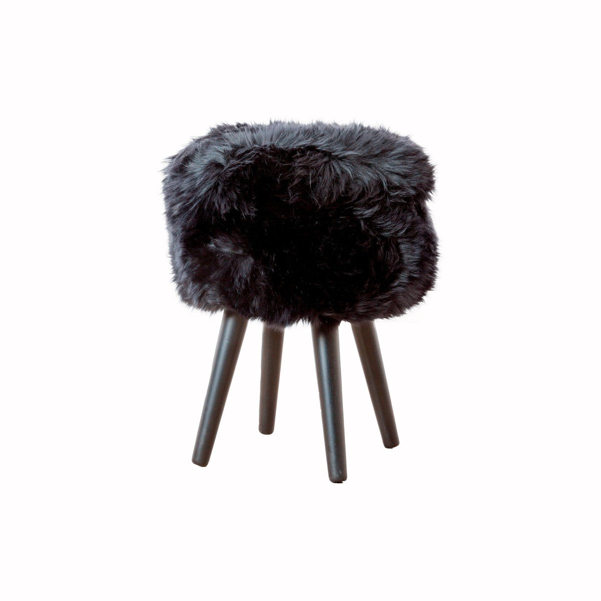 Native Home Sheepskin Wood Stool - Black