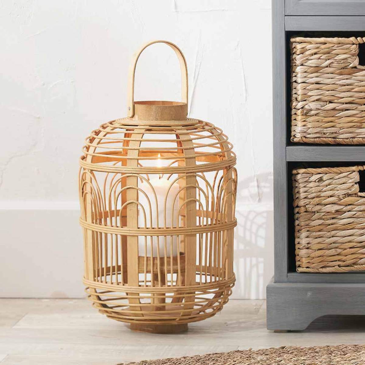 Pacific Lifestyle Natural Bamboo and Glass Lantern