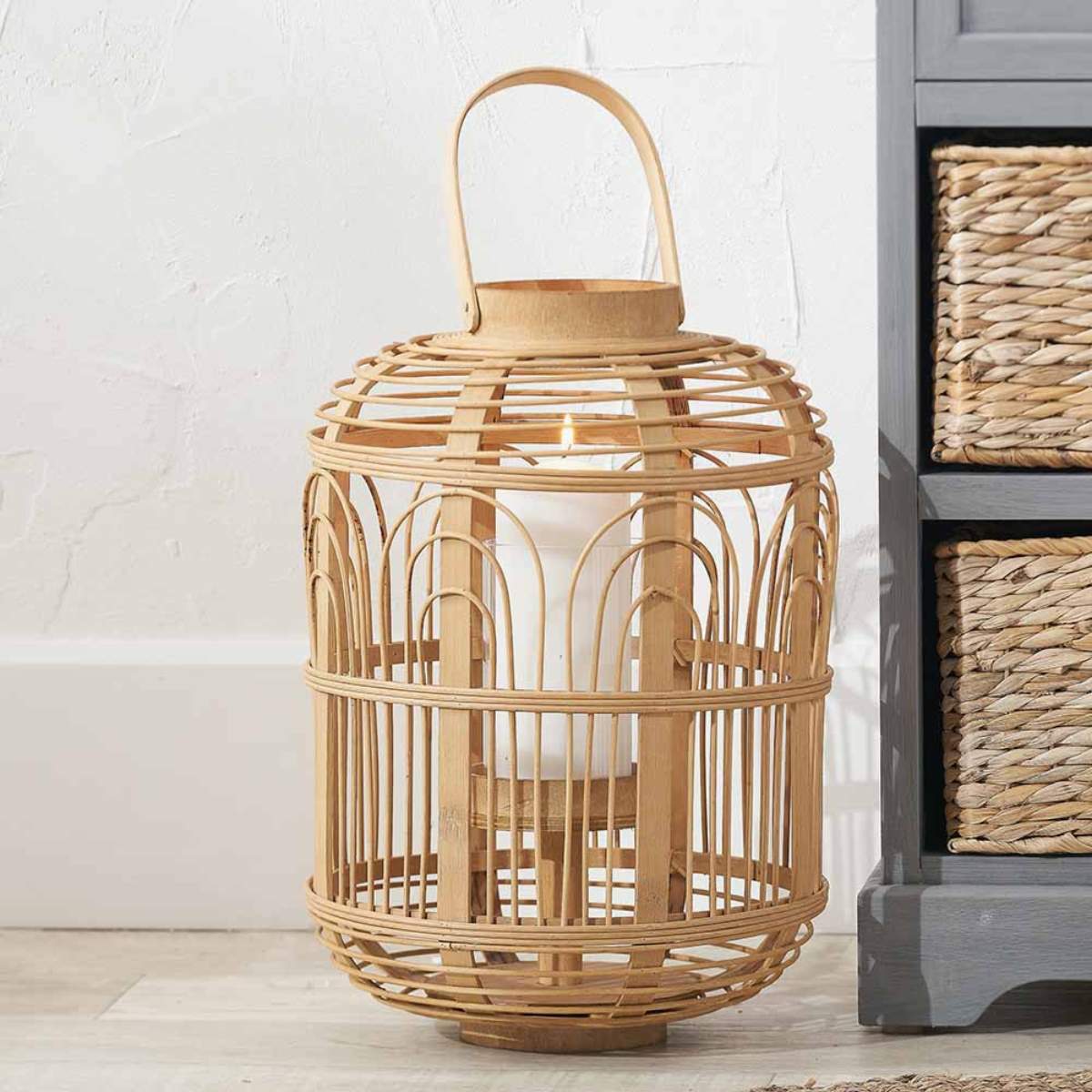 Pacific Lifestyle Natural Bamboo and Glass Lantern