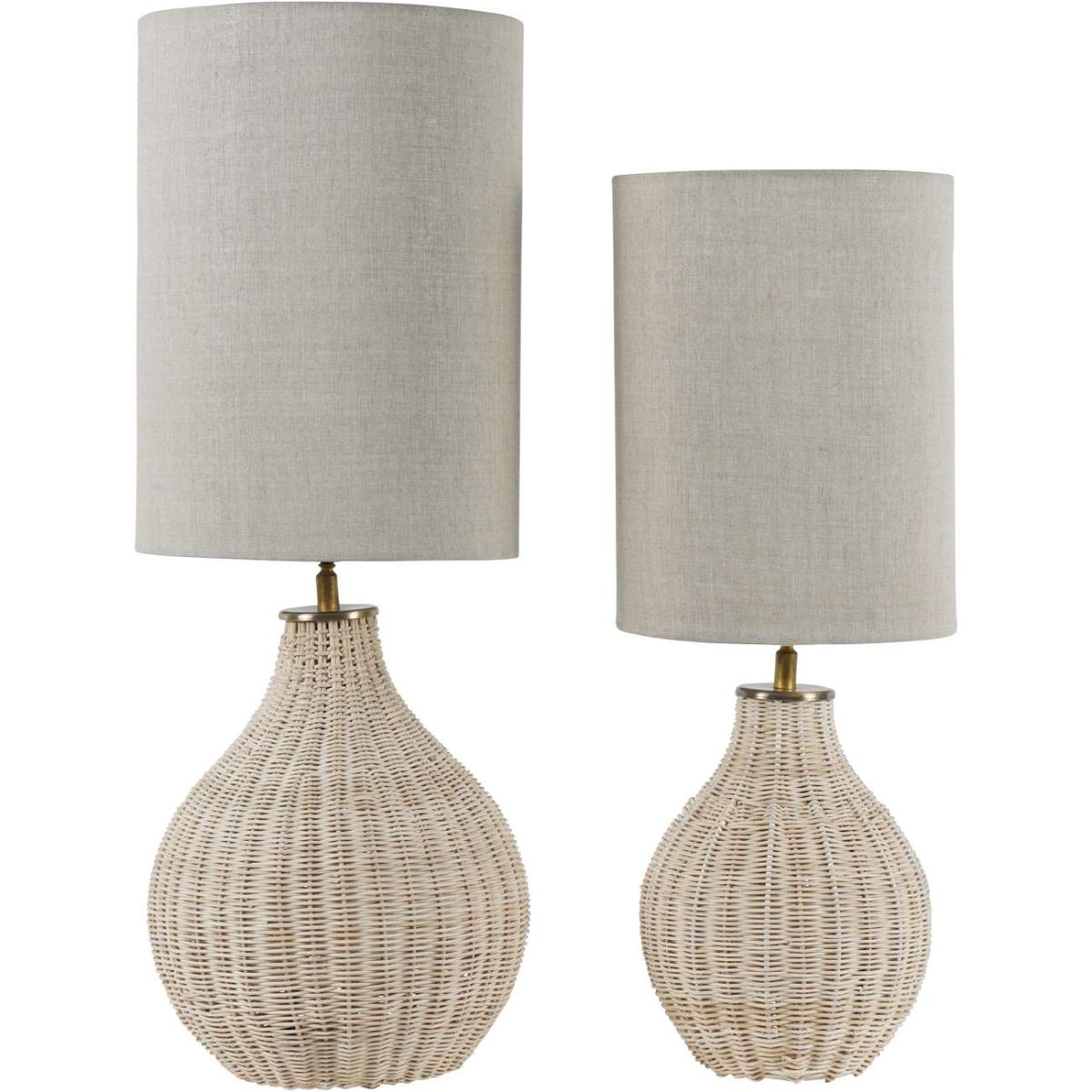 Libra Interiors Natural Rattan Lamp with Drum Shade Large