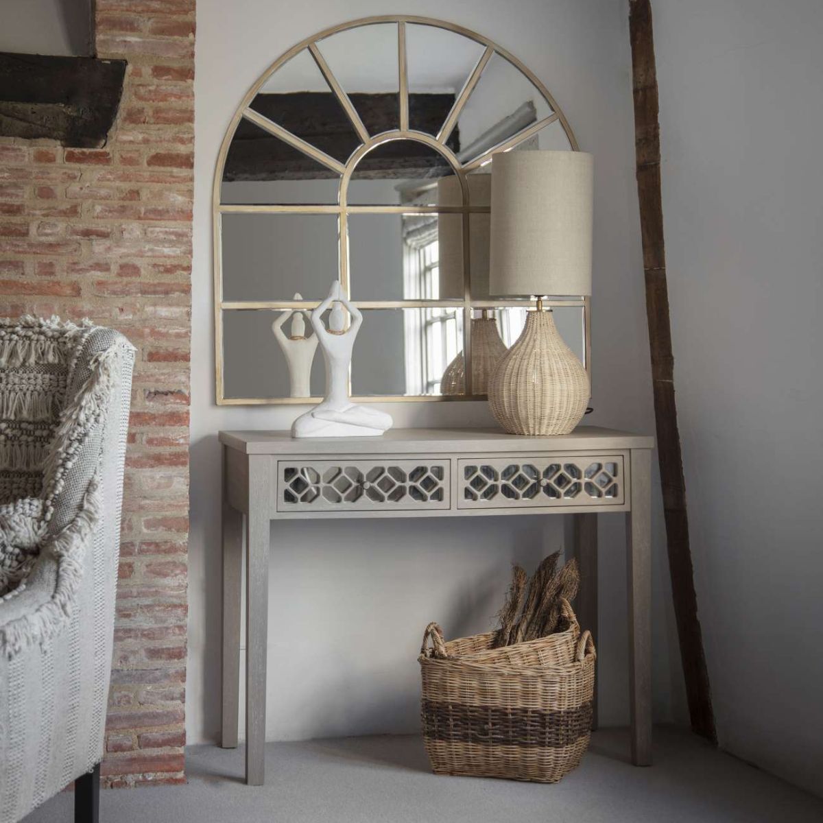 Libra Interiors Natural Rattan Lamp with Drum Shade Large