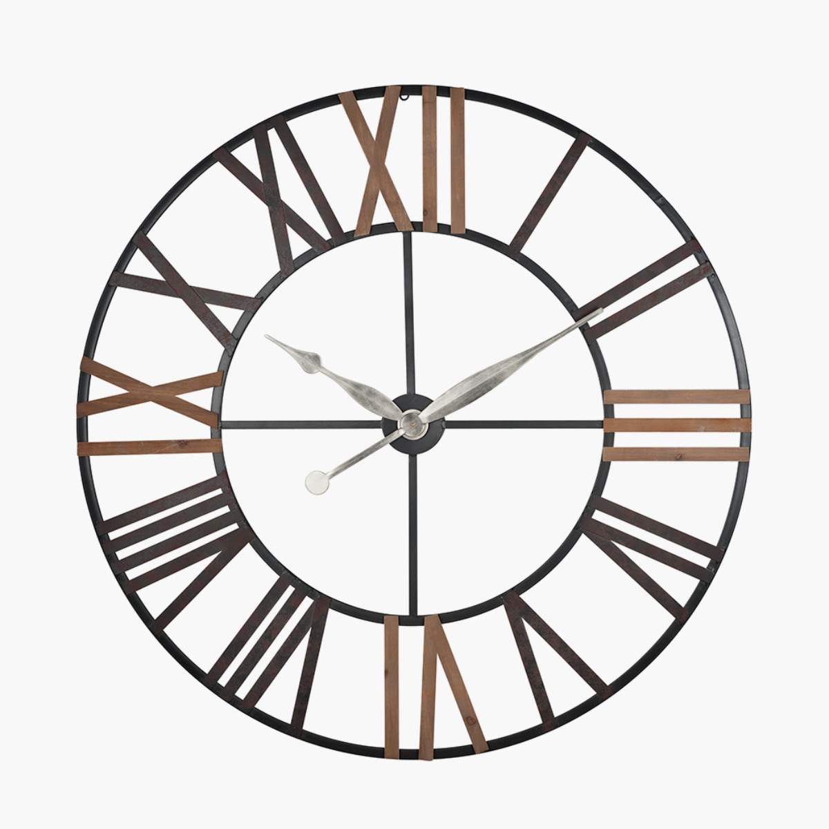 Pacific Lifestyle Natural Wood and Antique Grey Metal Round Wall Clock Large