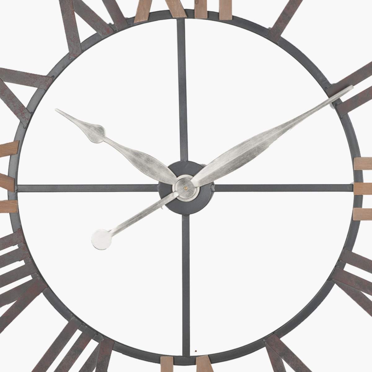 Pacific Lifestyle Natural Wood and Antique Grey Metal Round Wall Clock Large