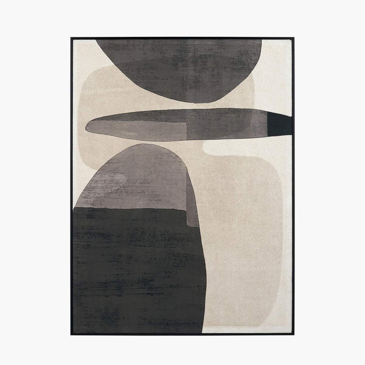 Pacific Lifestyle Natural and Black Abstract Ovals Framed Canvas