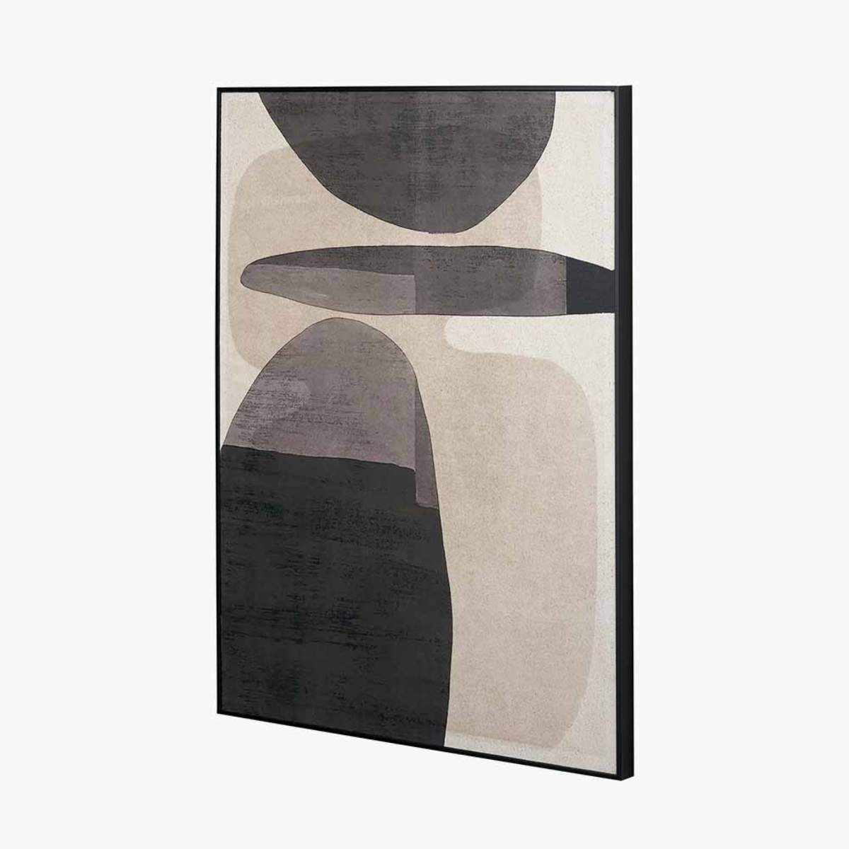 Pacific Lifestyle Natural and Black Abstract Ovals Framed Canvas