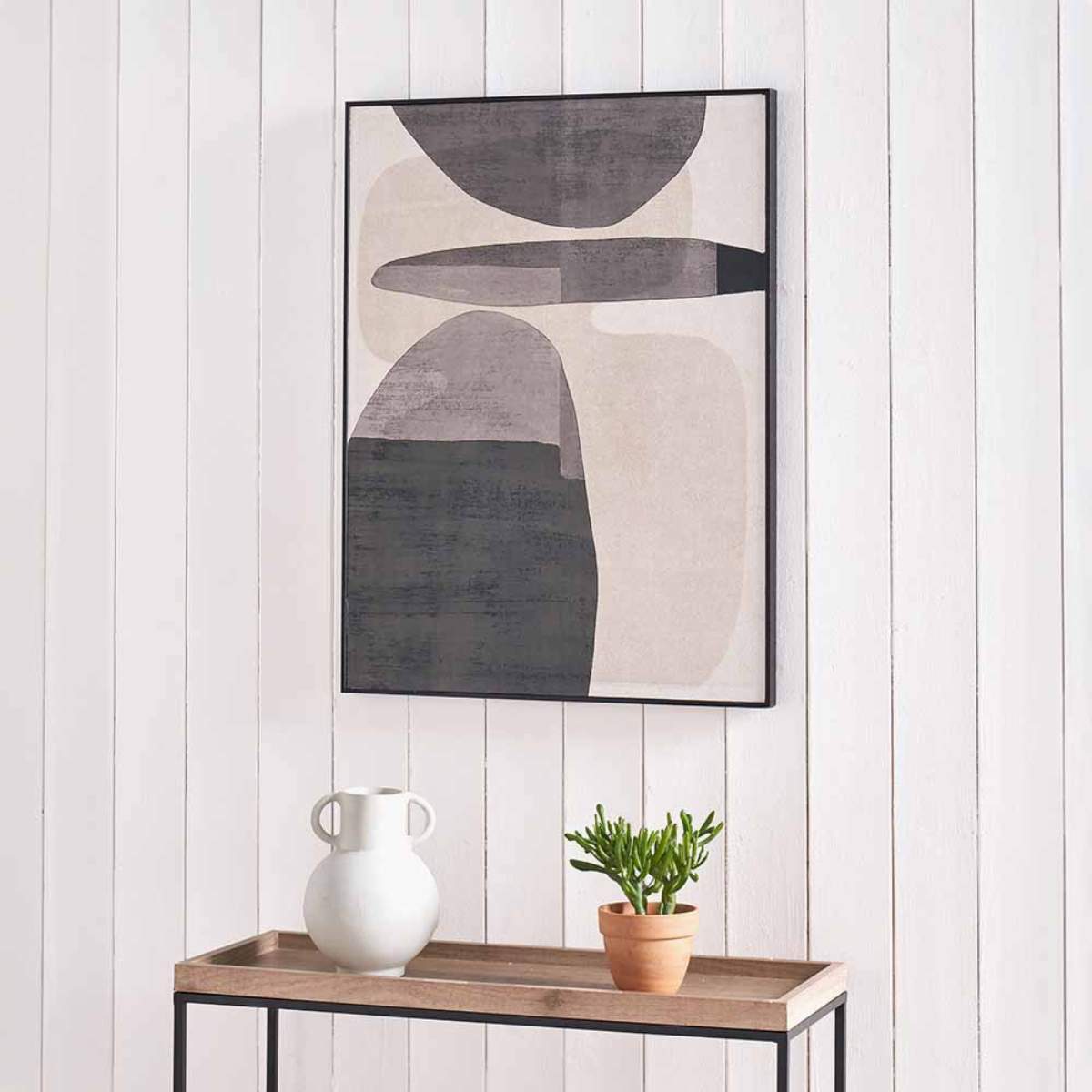 Pacific Lifestyle Natural and Black Abstract Ovals Framed Canvas