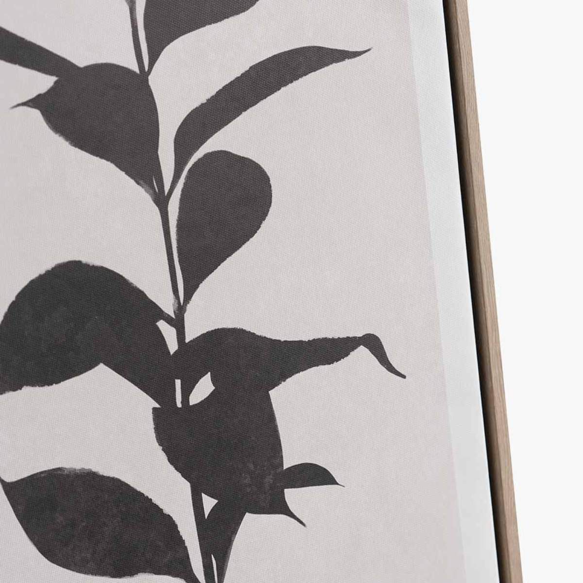 Beau&Co S/2 Natural and Black Leaf Print Canvases with Natural Frames