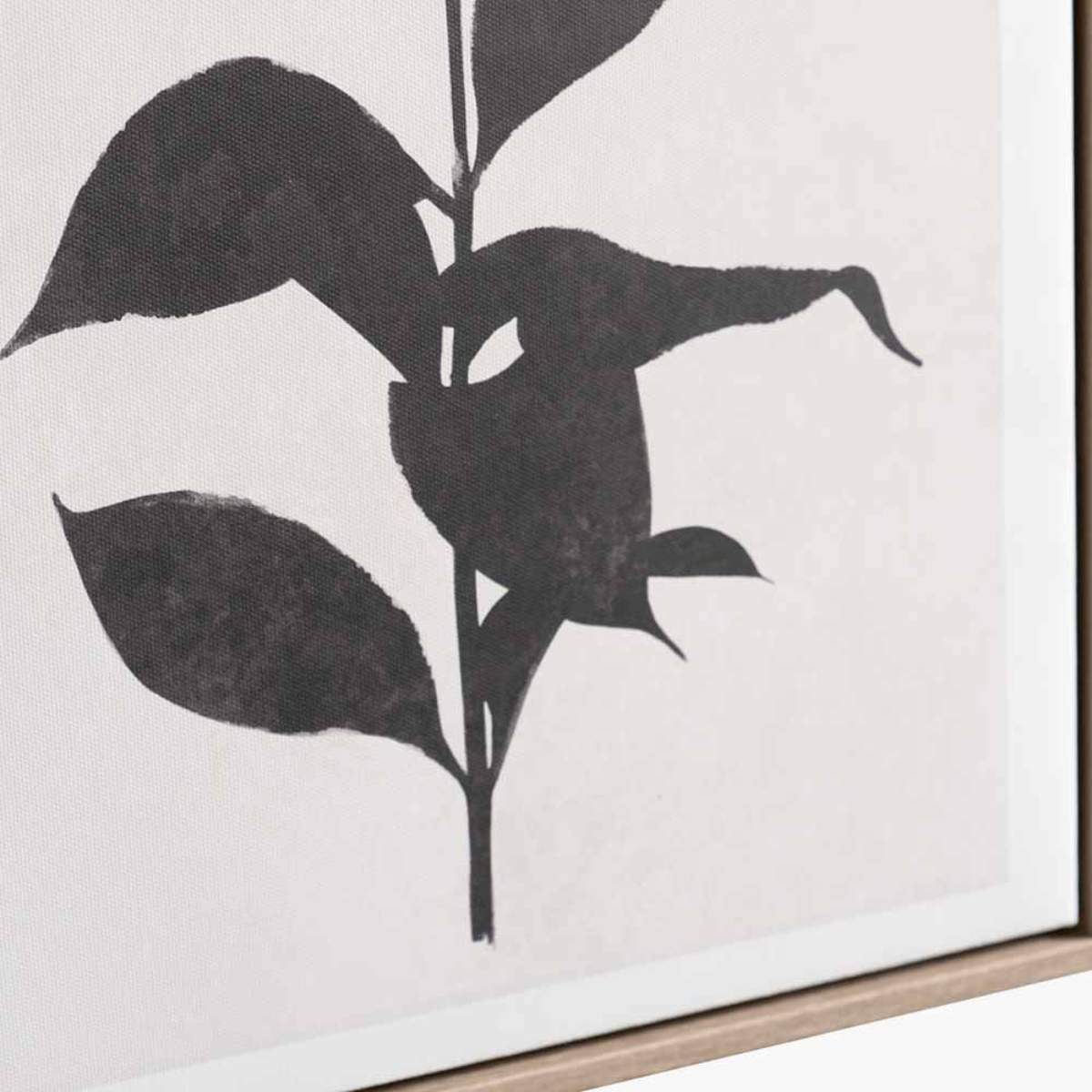 Beau&Co S/2 Natural and Black Leaf Print Canvases with Natural Frames