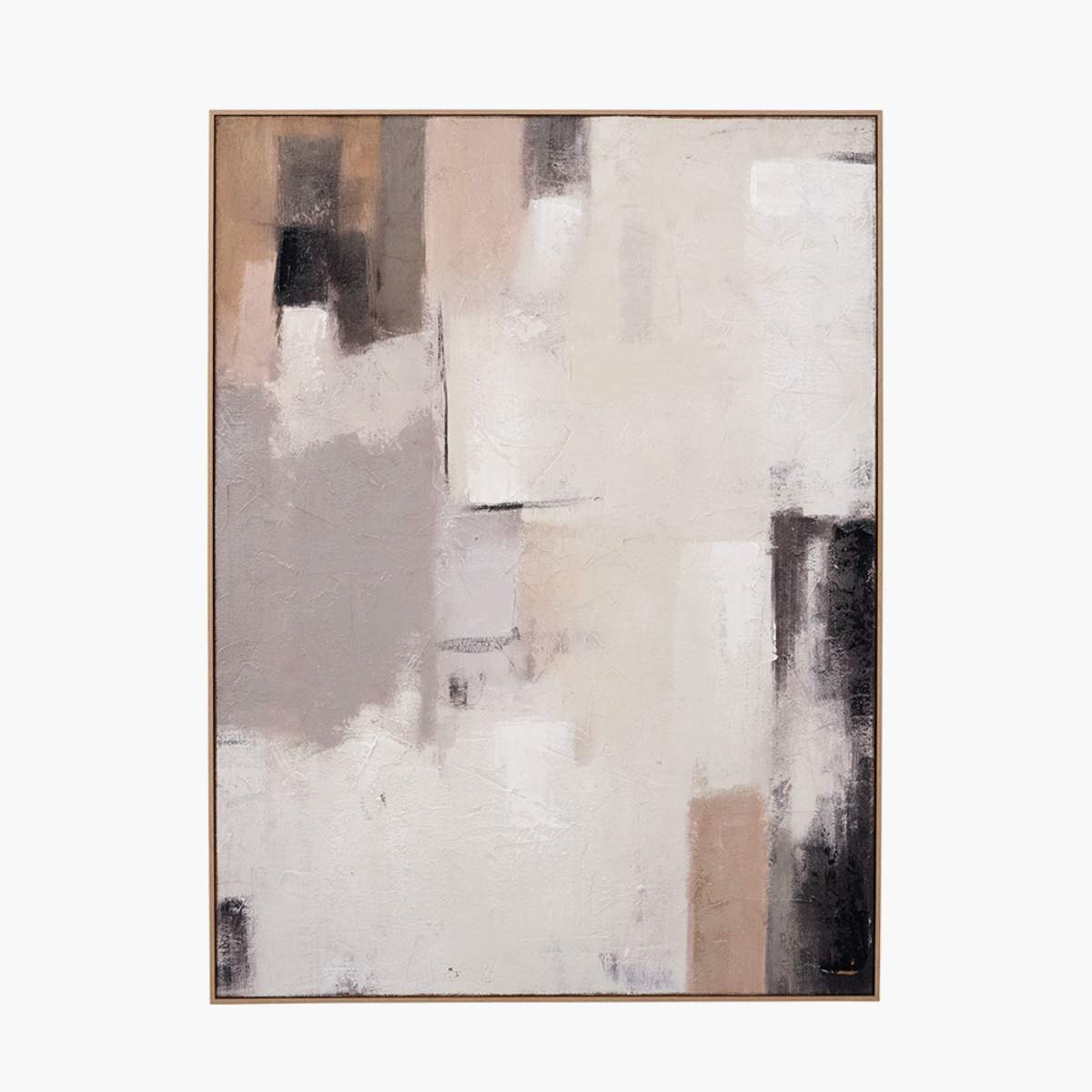 Pacific Lifestyle Natural and Grey Textured Abstract Canvas with Natural Frame