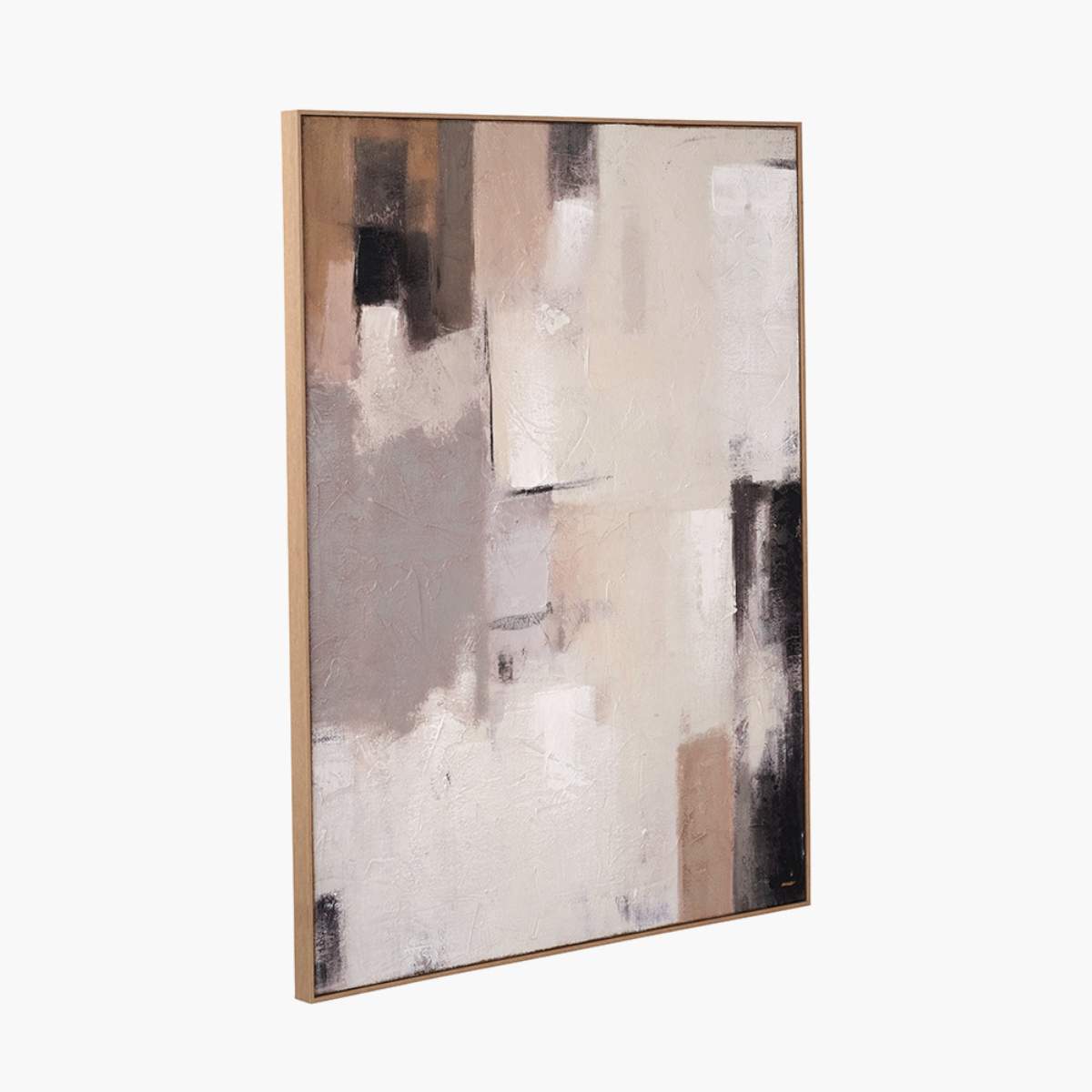 Pacific Lifestyle Natural and Grey Textured Abstract Canvas with Natural Frame