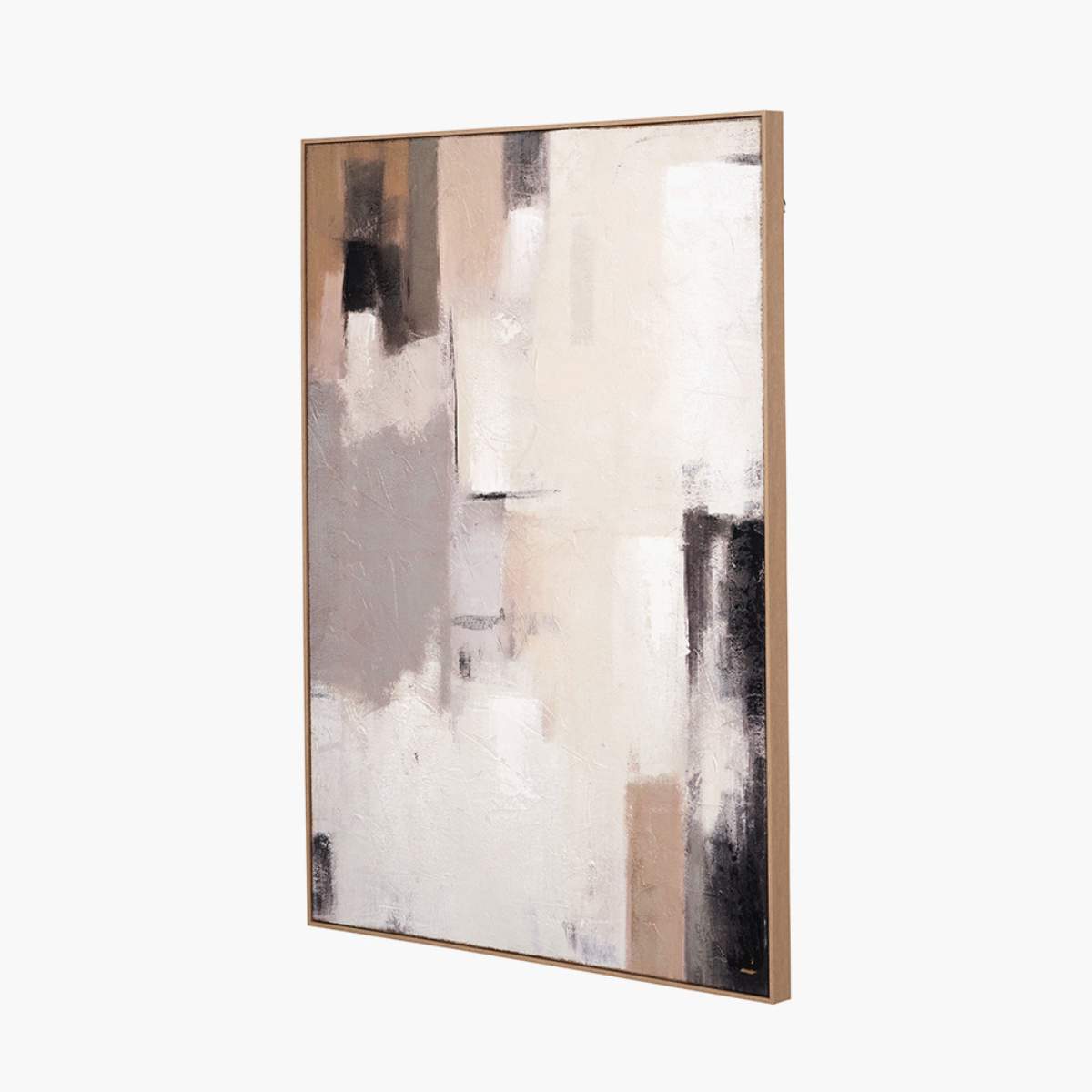 Pacific Lifestyle Natural and Grey Textured Abstract Canvas with Natural Frame