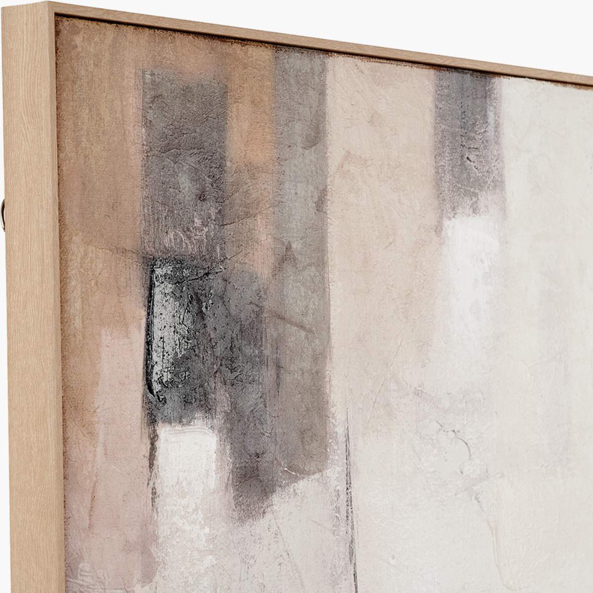 Pacific Lifestyle Natural and Grey Textured Abstract Canvas with Natural Frame