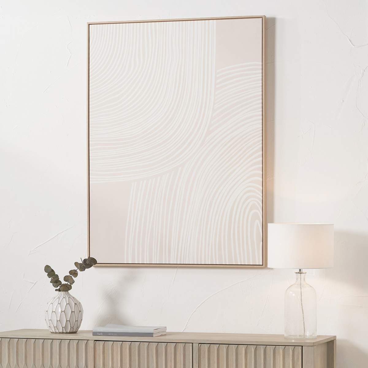 Pacific Lifestyle Natural and White Abstract Canvas with Natural Frame
