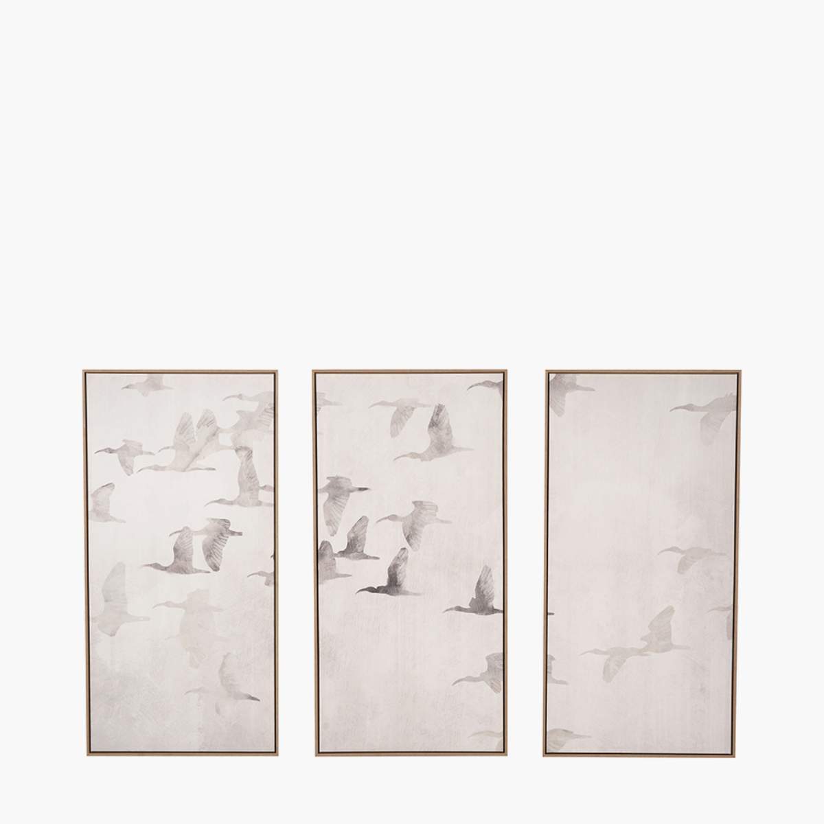 Pacific Lifestyle S/3 Natural and White Birds Canvases with Natural Frames
