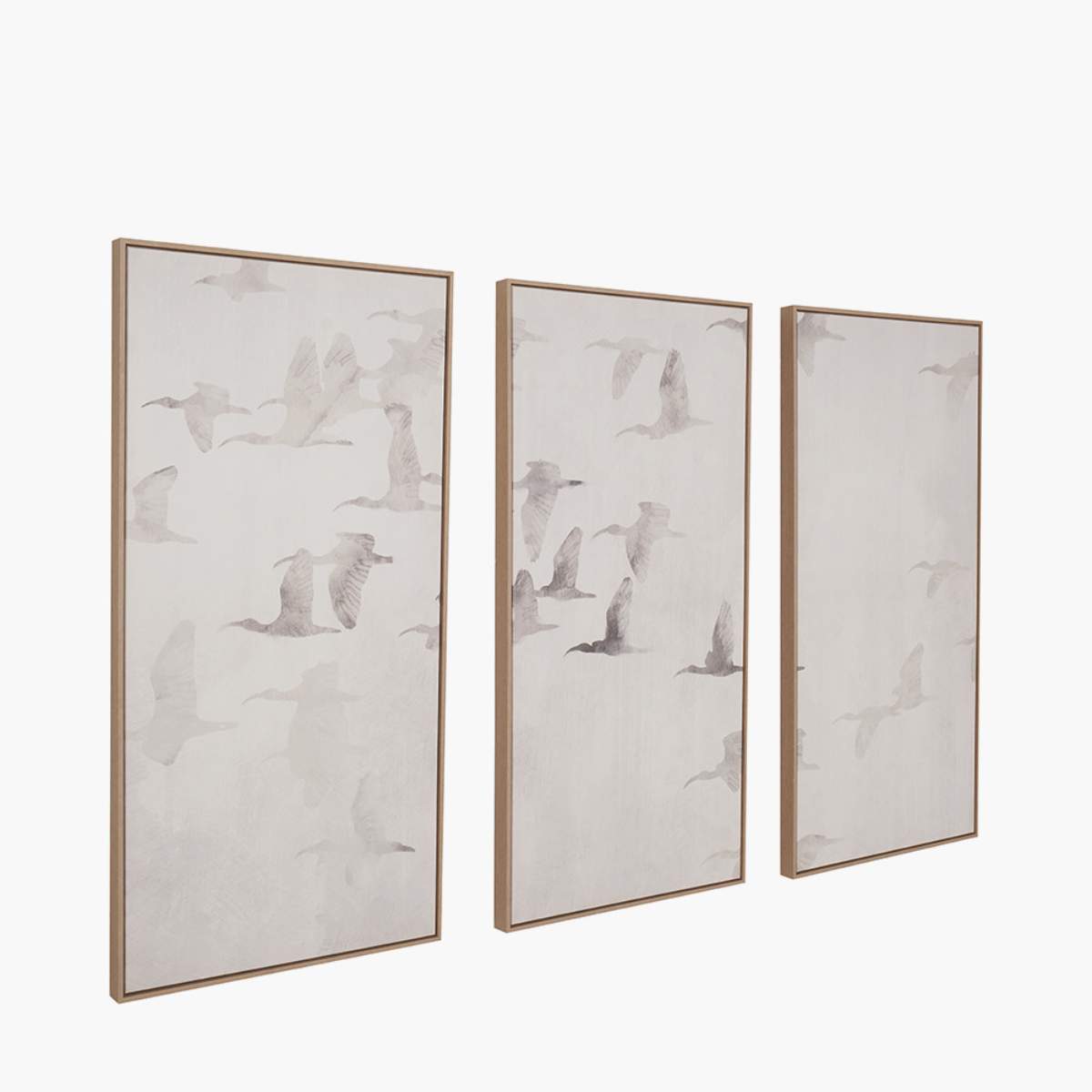 Pacific Lifestyle S/3 Natural and White Birds Canvases with Natural Frames