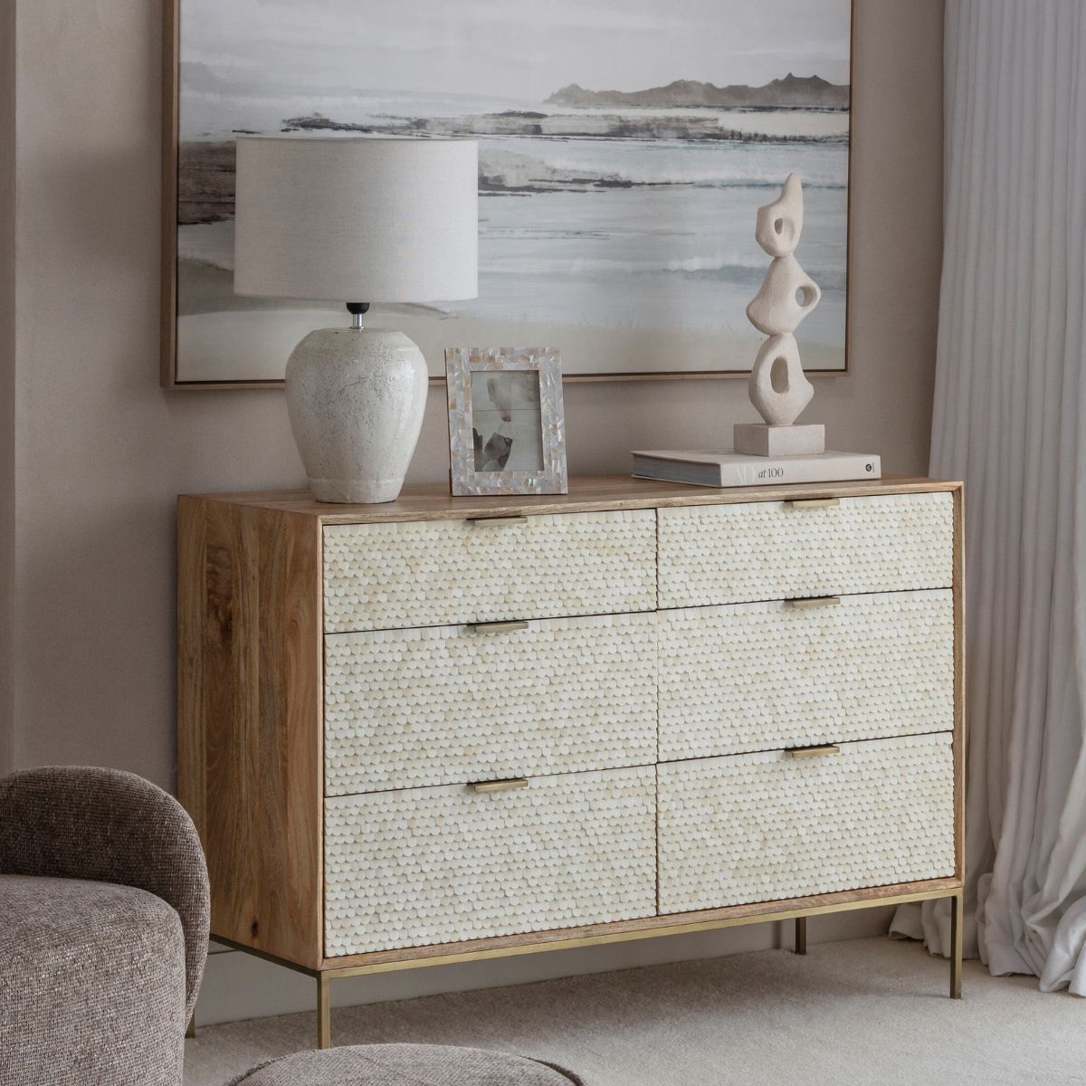 Libra Interiors Nerida Bone Inlay Chest of Drawers