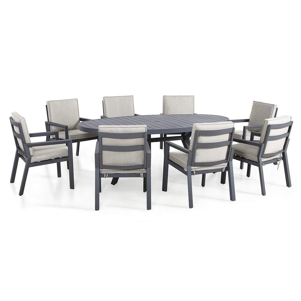 Maze New York 8 Seat Oval Aluminium Dining Set - Dove Grey