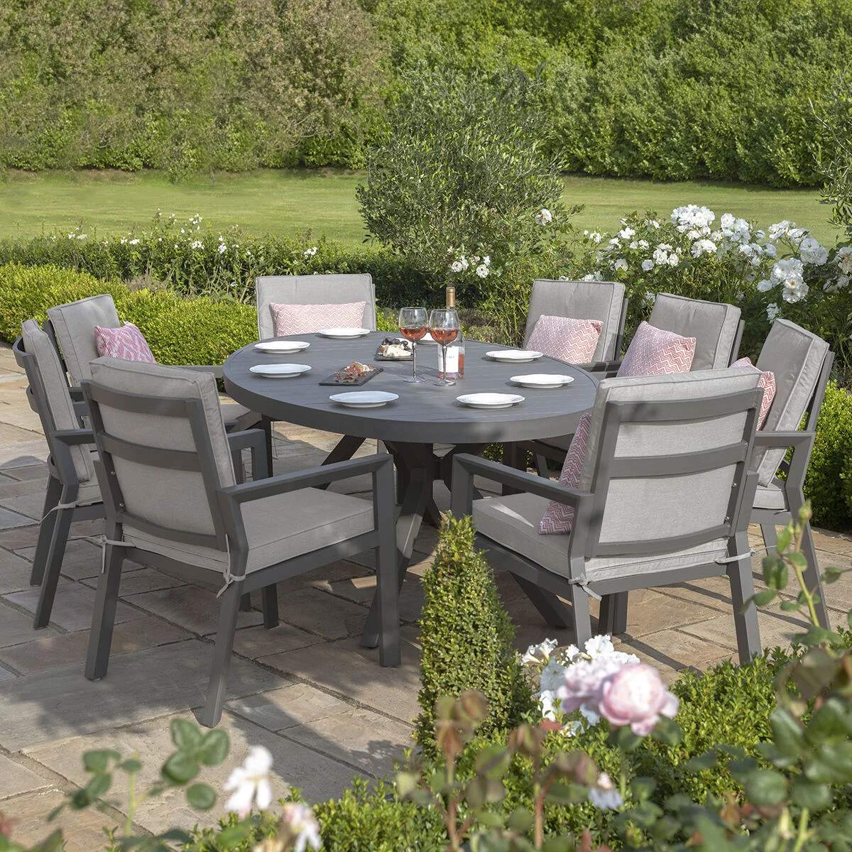 Maze New York 8 Seat Oval Aluminium Dining Set - Dove Grey