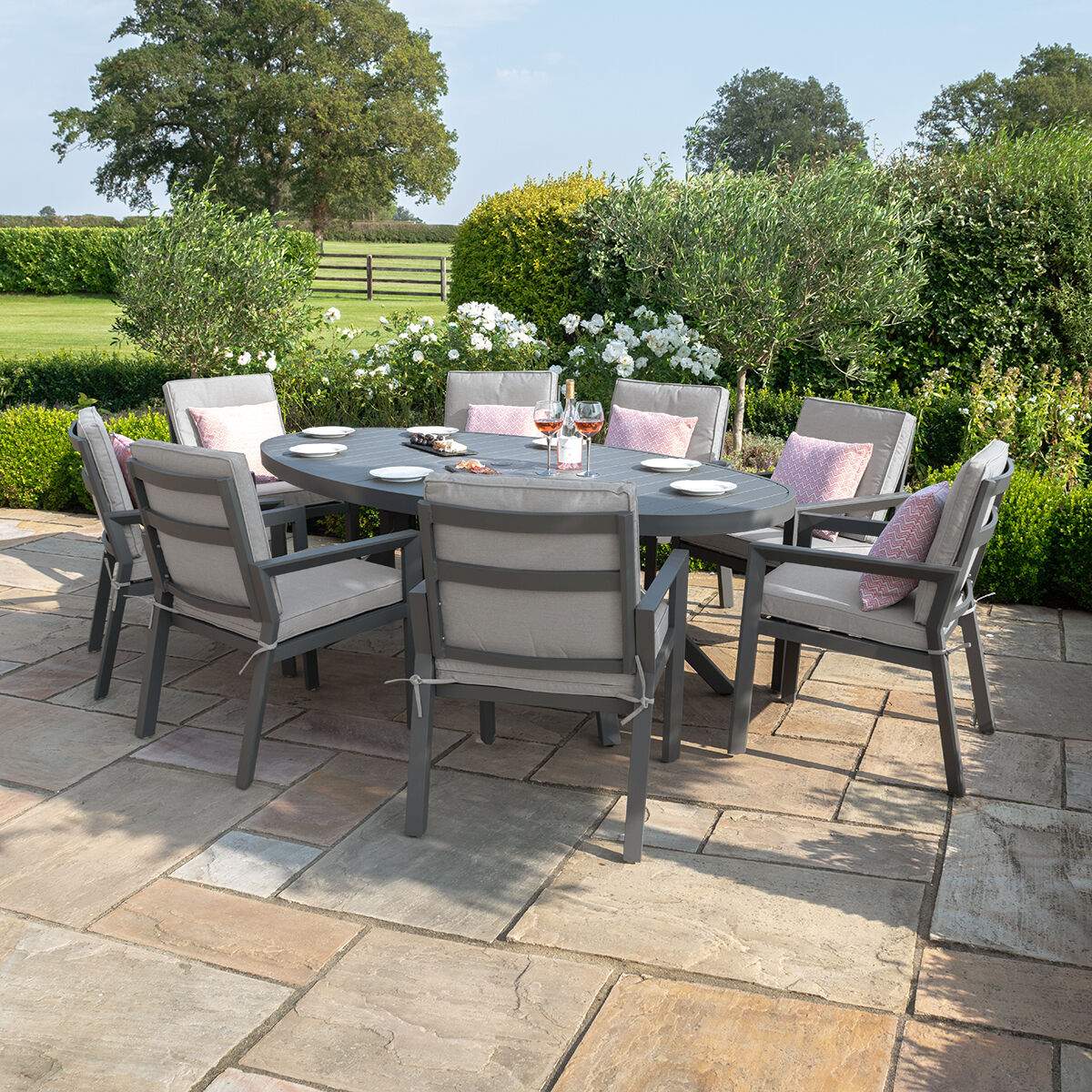 Maze New York 8 Seat Oval Aluminium Dining Set - Dove Grey