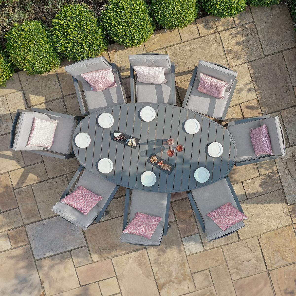 Maze New York 8 Seat Oval Aluminium Dining Set - Dove Grey