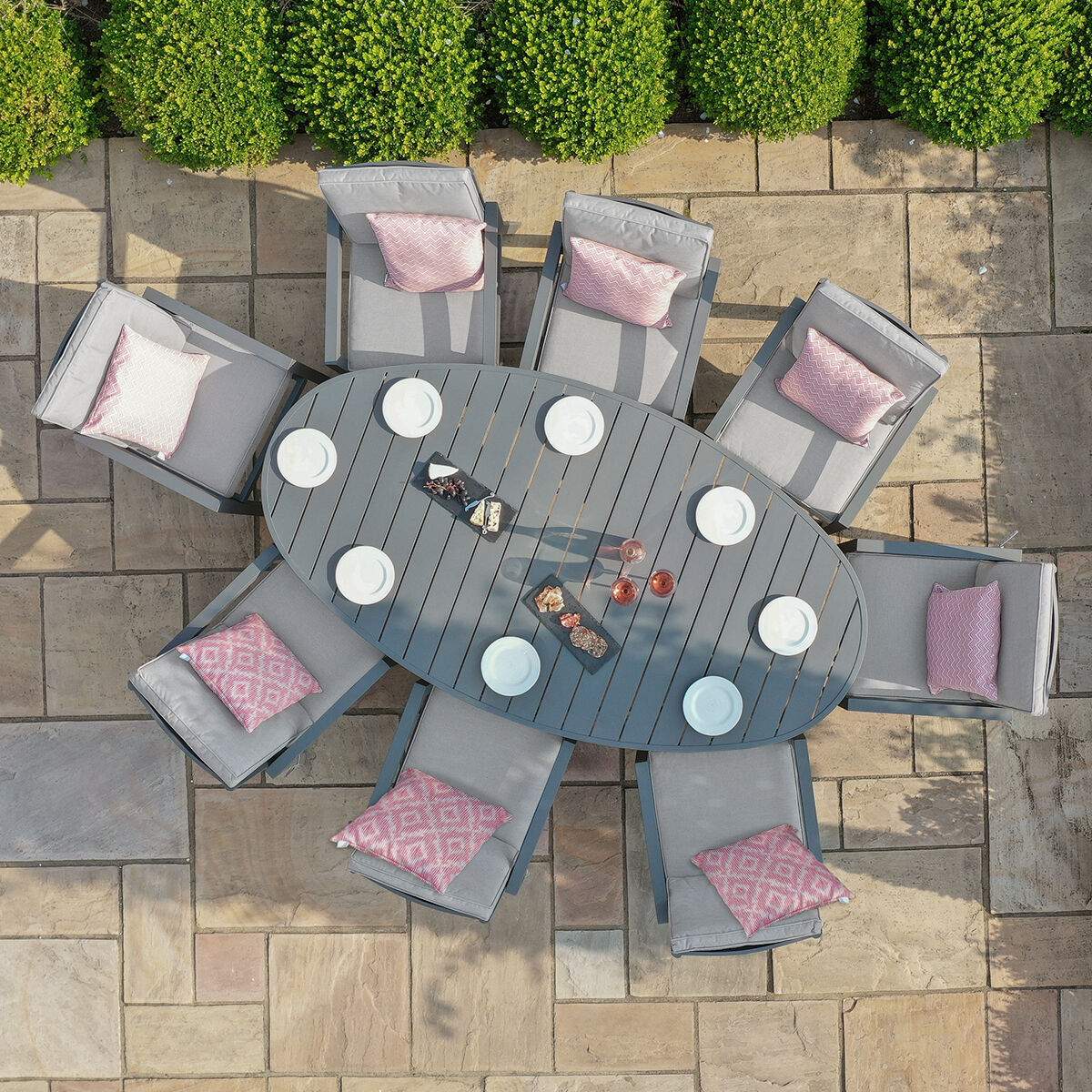 Maze New York 8 Seat Oval Aluminium Dining Set - Dove Grey