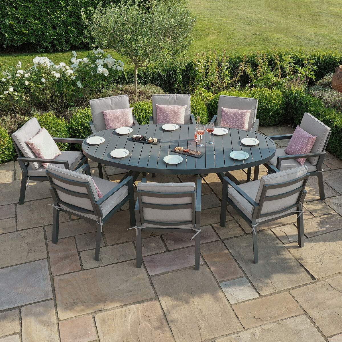 Maze New York 8 Seat Oval Aluminium Dining Set - Dove Grey