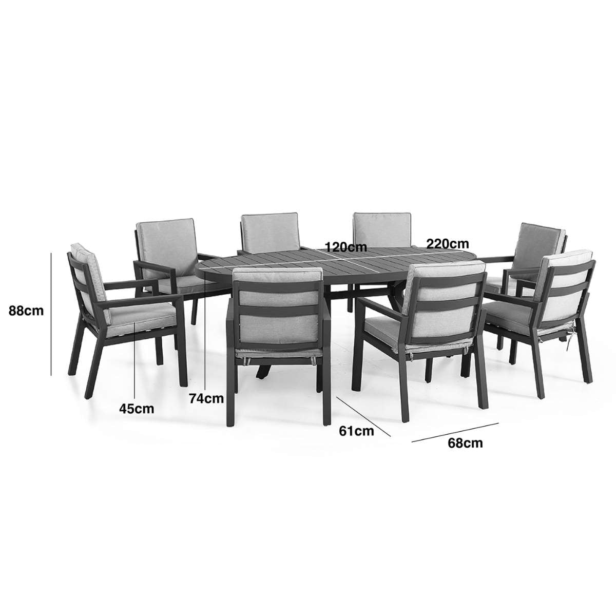 Maze New York 8 Seat Oval Aluminium Dining Set - Dove Grey