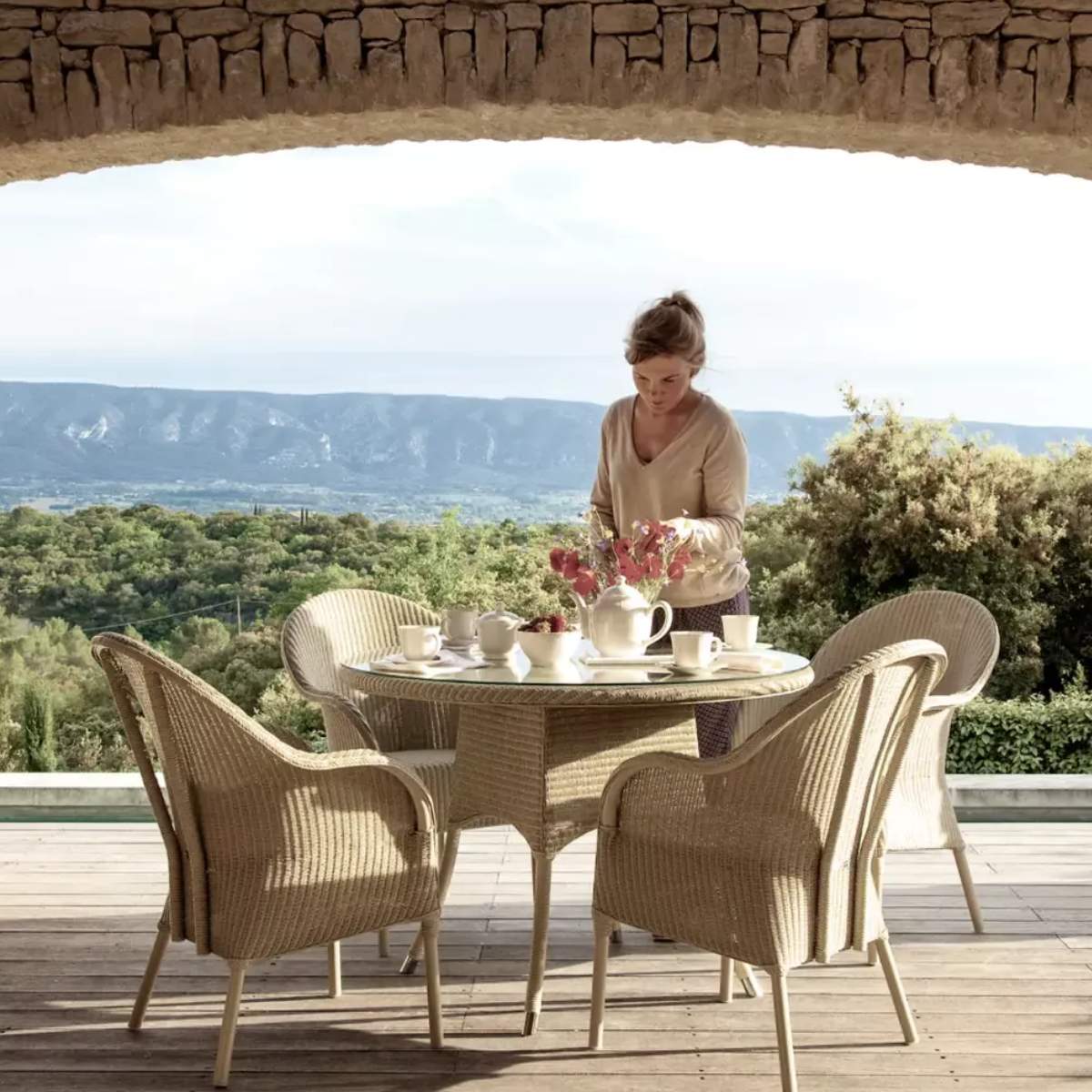 Vincent Shepherd Nimes Lloyd Loom Outdoor Dining Table 130 CM