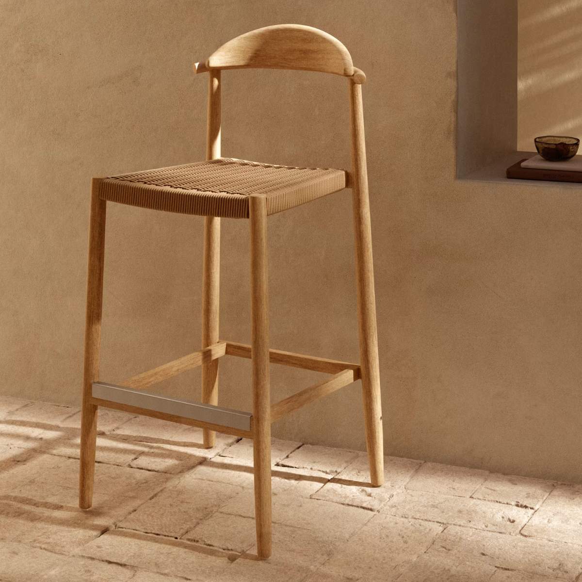 Kave Home Nina stool in solid acacia wood, height 76 cm FSC 100%