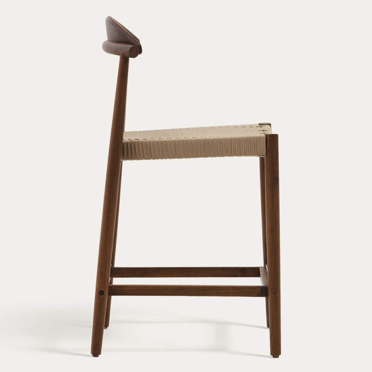 Kave Home Nina stool made of solid acacia wood with black finish and beige rope height 62 cm