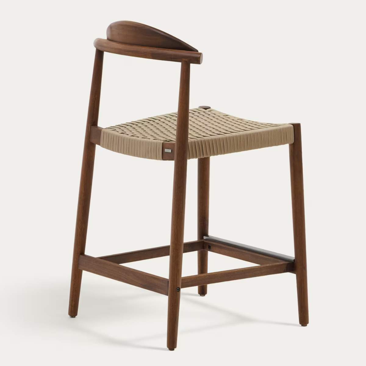 Kave Home Nina stool made of solid acacia wood with black finish and beige rope height 62 cm
