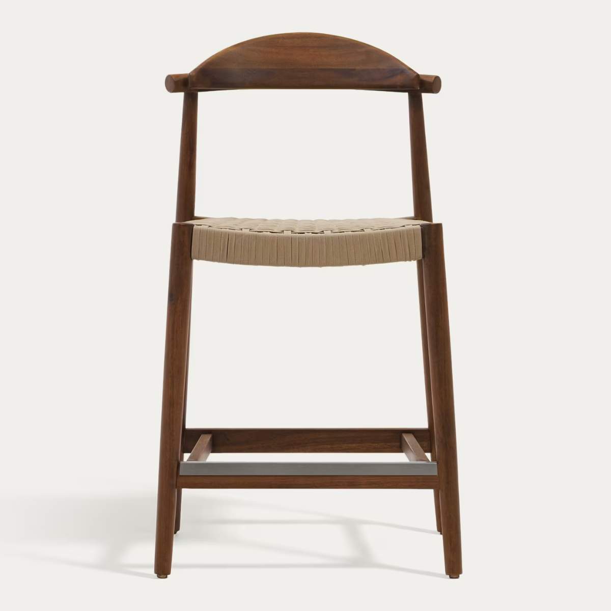 Kave Home Nina stool made of solid acacia wood with black finish and beige rope height 62 cm