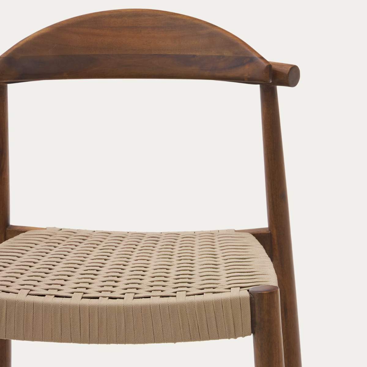 Kave Home Nina stool made of solid acacia wood with black finish and beige rope height 62 cm