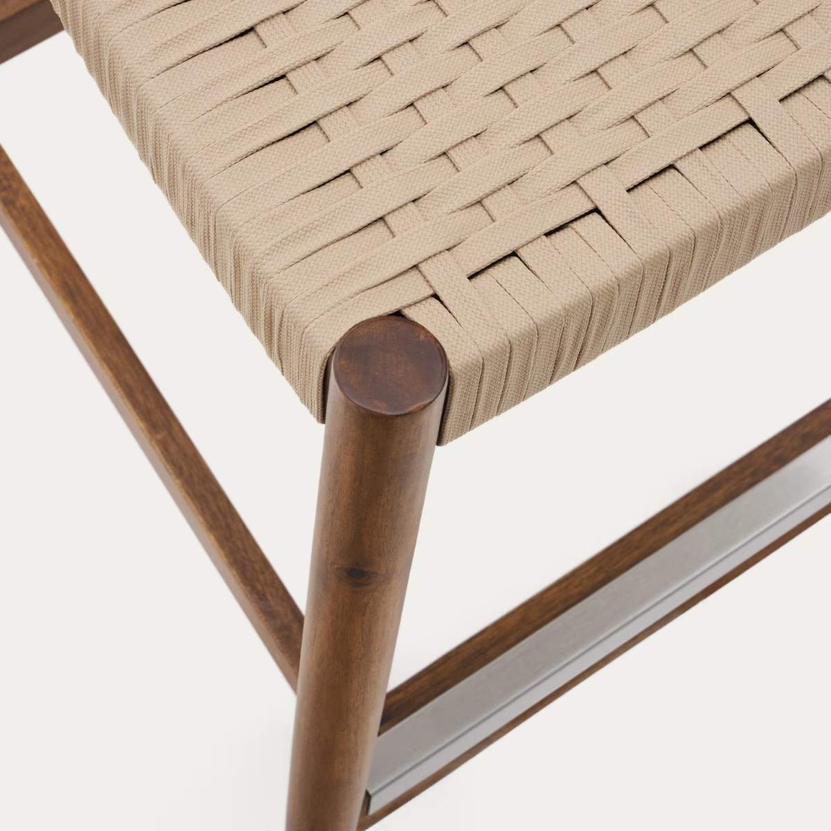 Kave Home Nina stool made of solid acacia wood with black finish and beige rope height 62 cm