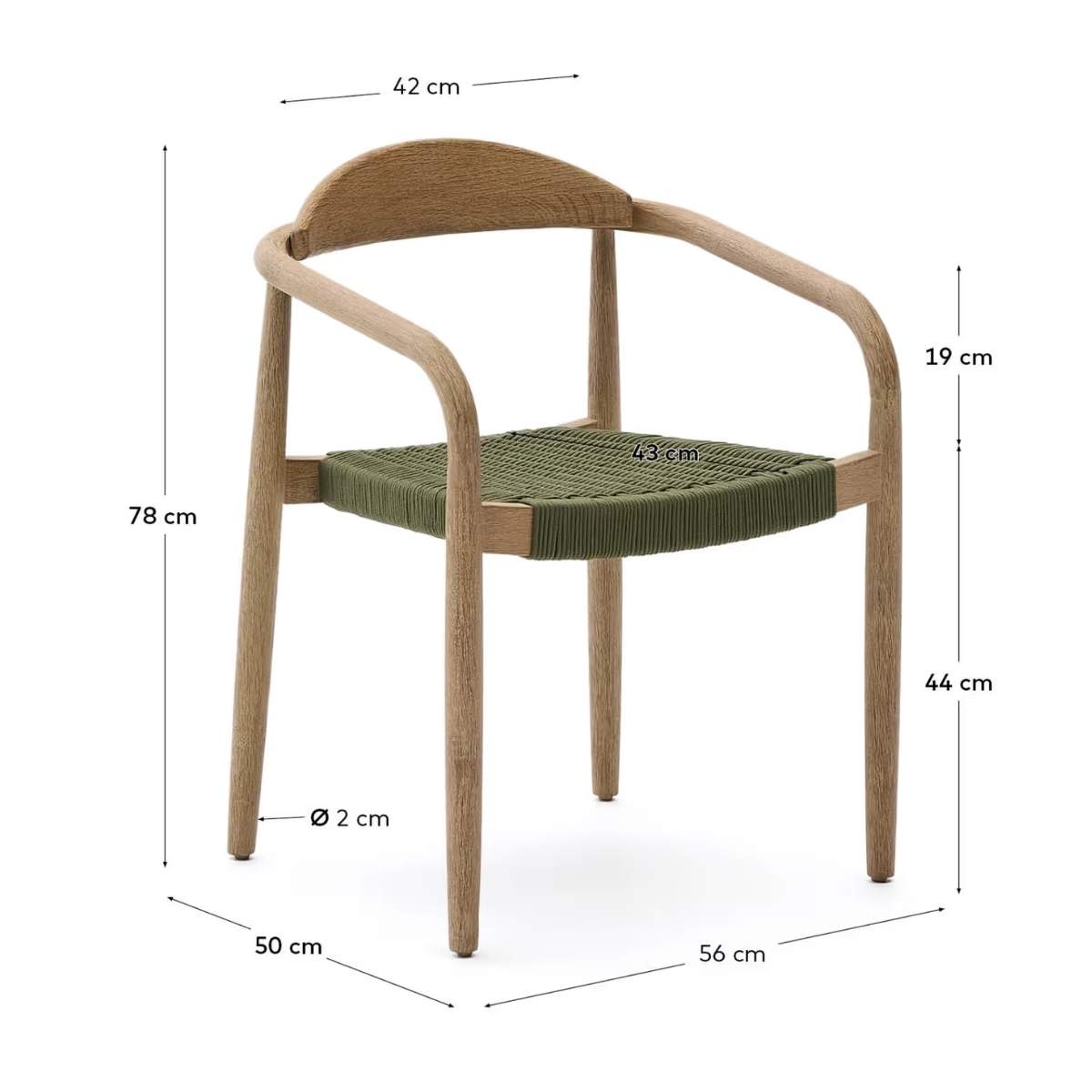 Kave Home Nina stackable chair in FSC 100% solid acacia wood and ecru rope cord