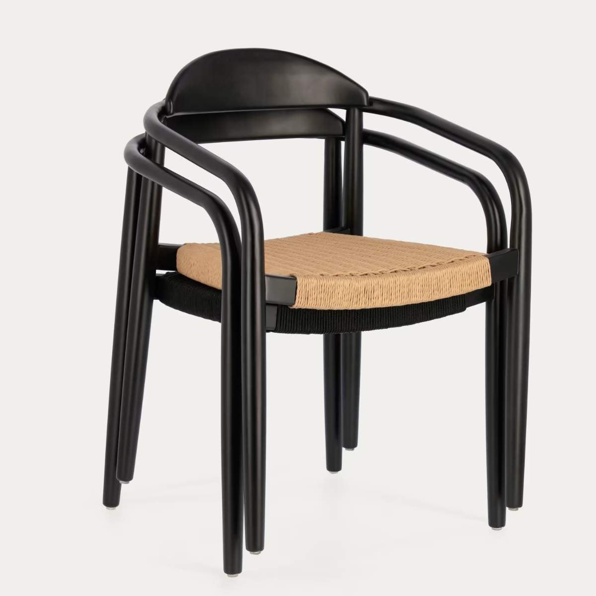 Kave Home Nina stackable chair in FSC 100% solid acacia wood and ecru rope cord