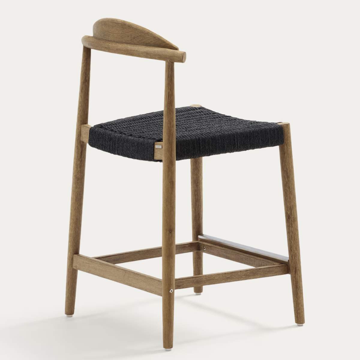 Kave Home Nina stool made of solid acacia wood with black finish and beige rope height 62 cm